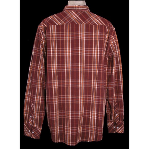 Canterbury of New Zealand Mens Western Plaid Shirt XL Burgundy Orange Red NEW - Picture 7 of 7